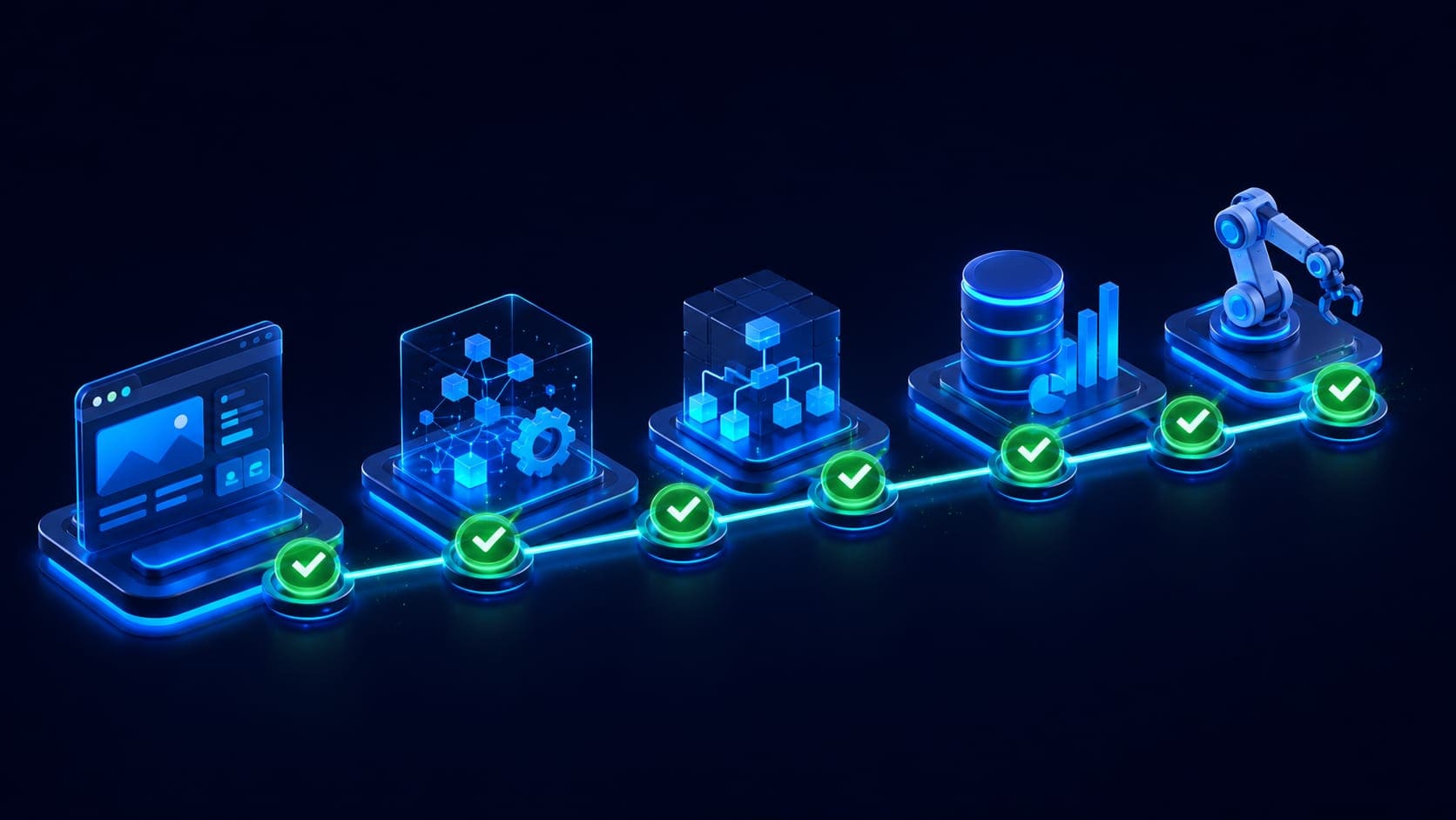 End-to-end test automation flow across web UI, APIs, business logic, data and RPA bots